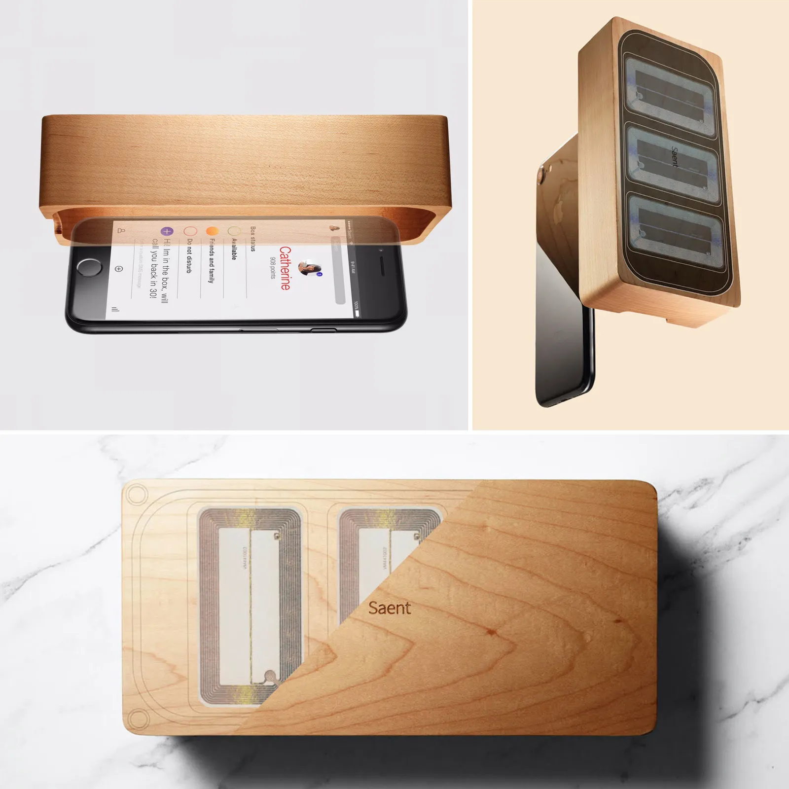 An image of Saent's mobile app and box to tame phone distractions.